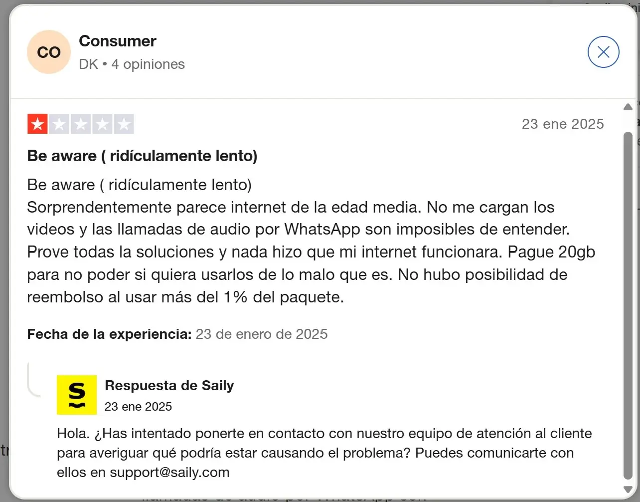 codigo-promocional-saily Respuesta opinión negativa Saily