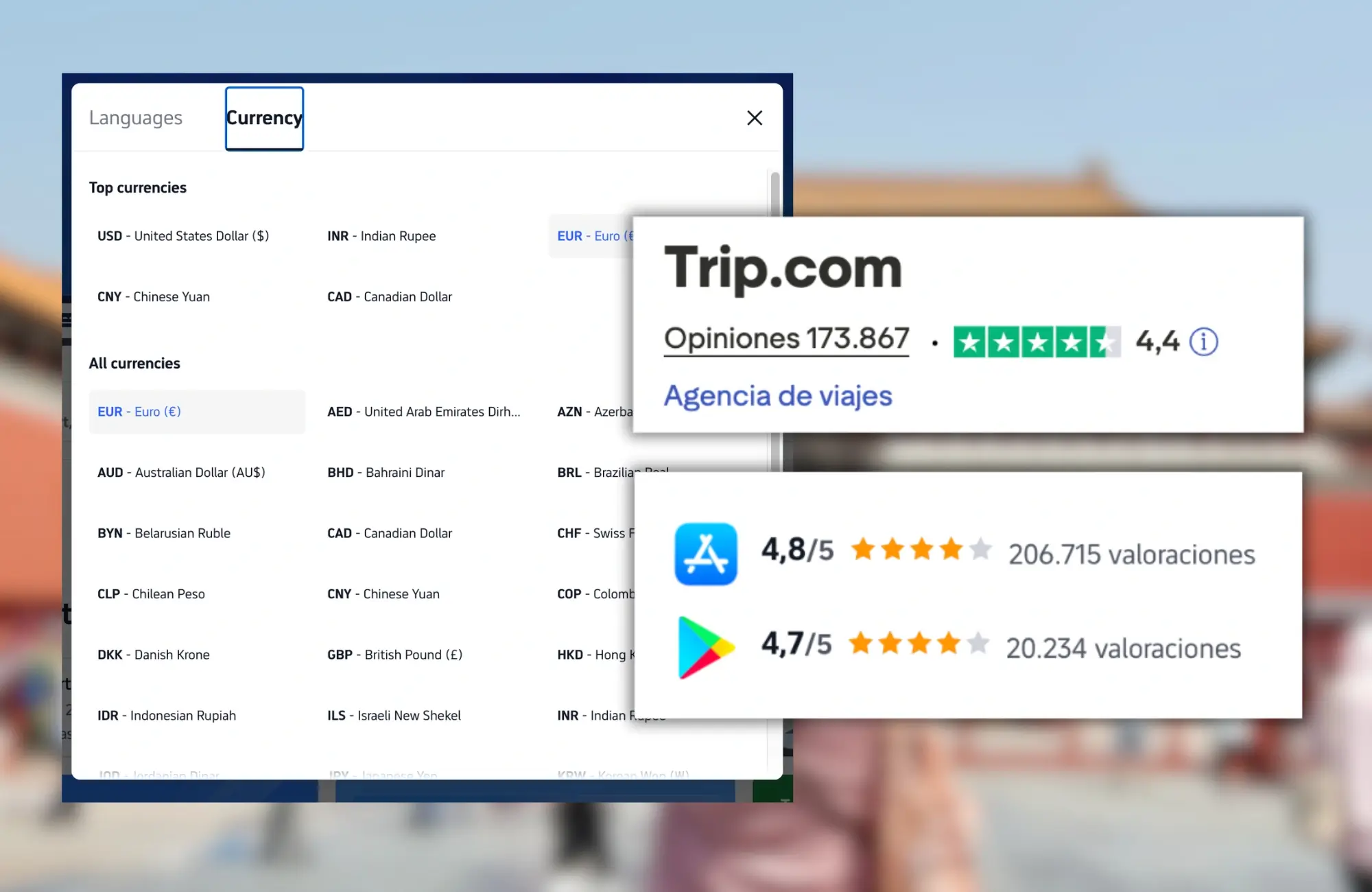 valoraciones-trip.com-app Valoraciones y diferentes divisas en Trip.com