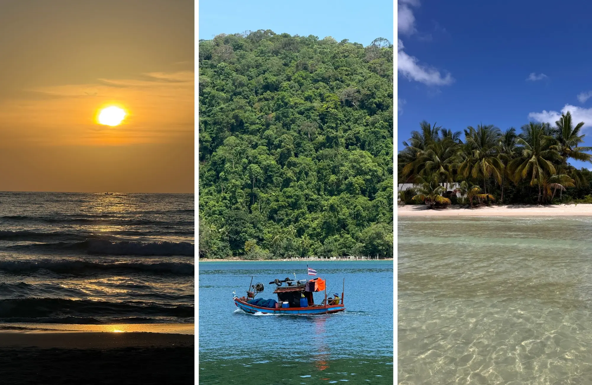 isla-kood-tailandia Atardecer, barca de pesca y playa de palmeras en Koh Kood, Tailandia
