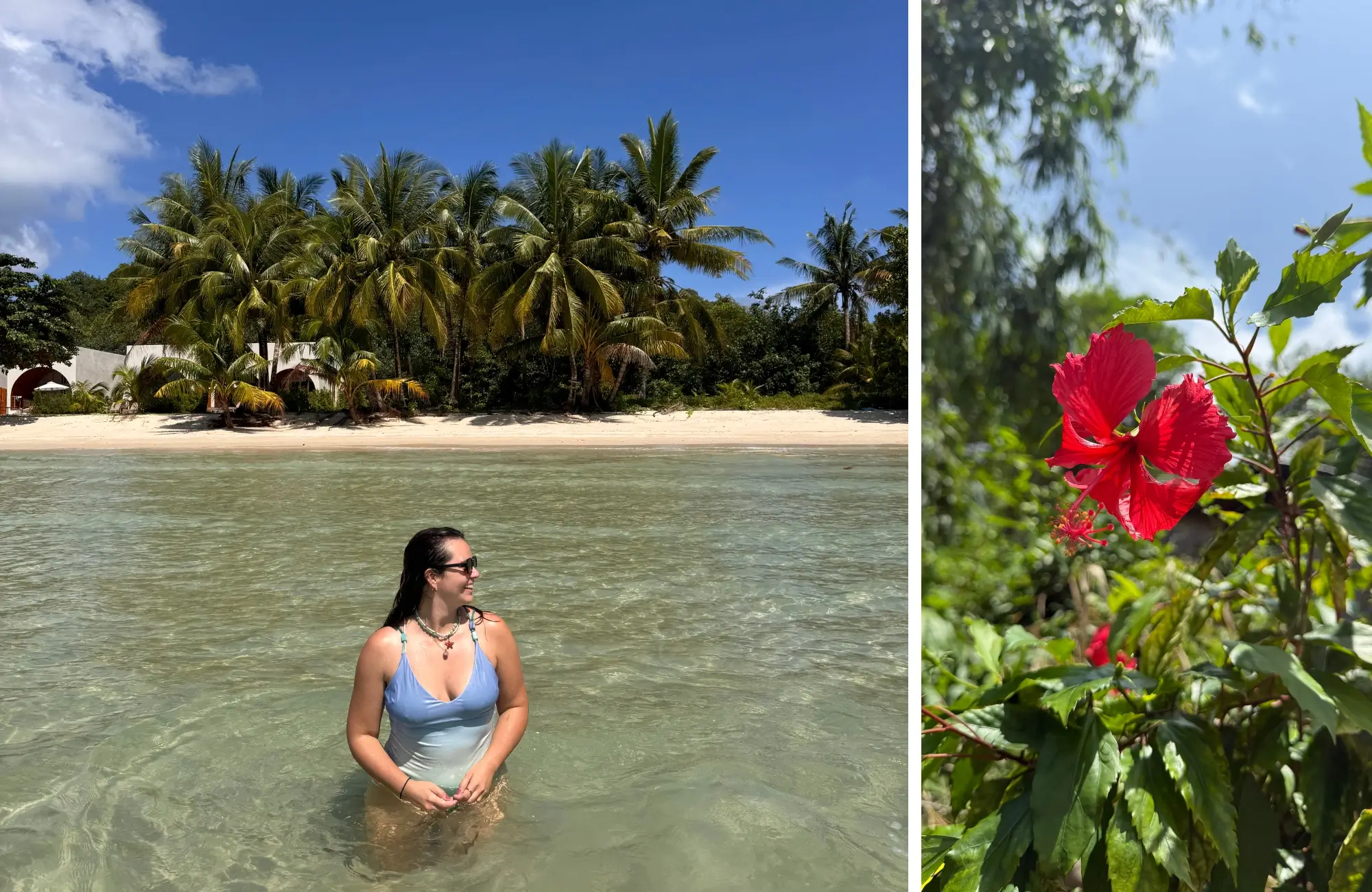 islas-tailandia Bañista en aguas poco profundas frente a una playa de palmeras en Koh Kood