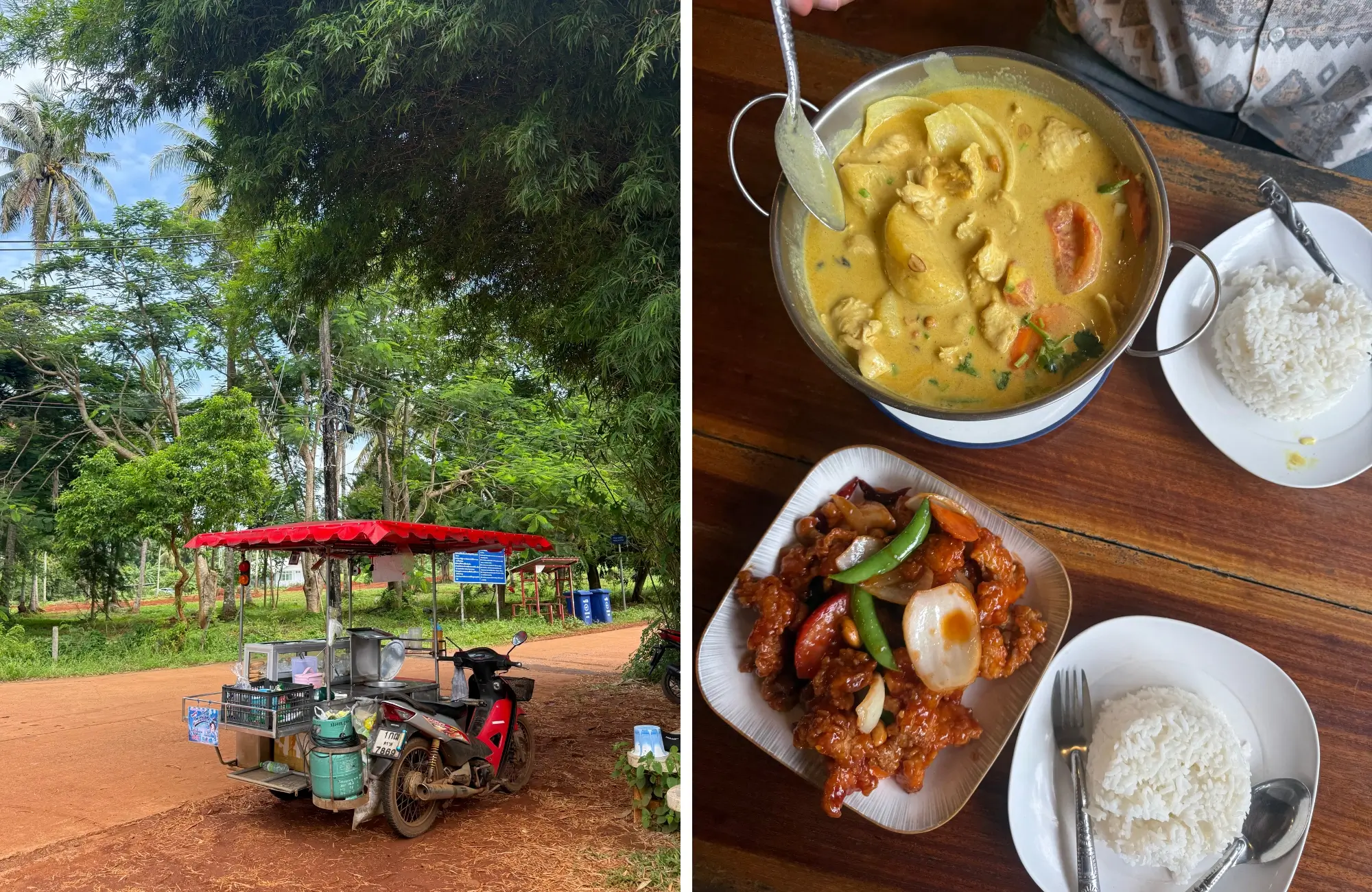 koh-mak-comida-local Puesto de comida ambulante y platos de curry tailandés con arroz en Koh Mak